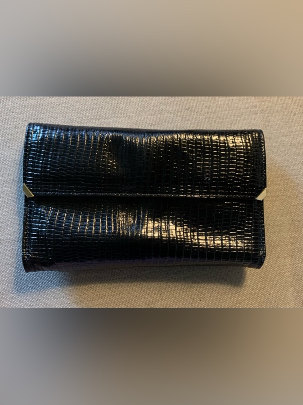 Rolfs Black Lizard-Embossed Pigskin Wallet with Gold Accents